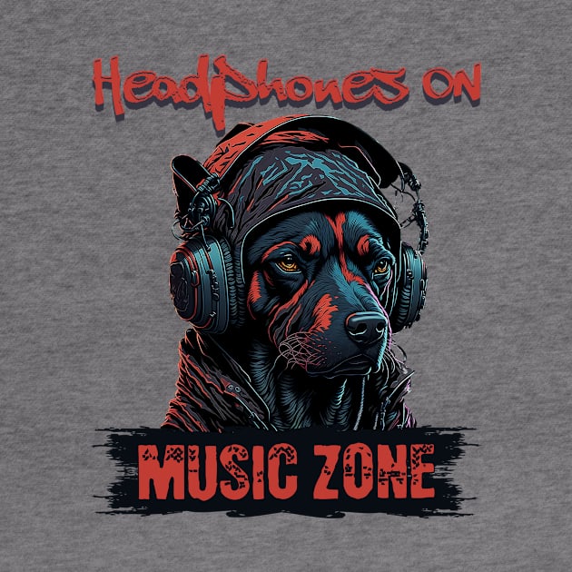 Headphones On, Music Zone - Dog with headphones by JJ Art Space